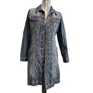 Long denim jean jacket, Medium, Stampede Woman Elongated Y2K‎ western BOHO